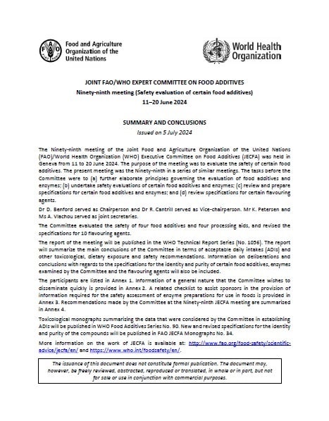Ninety-ninth meeting - Joint FAO/WHO Expert Committee on Food Additives (JECFA)