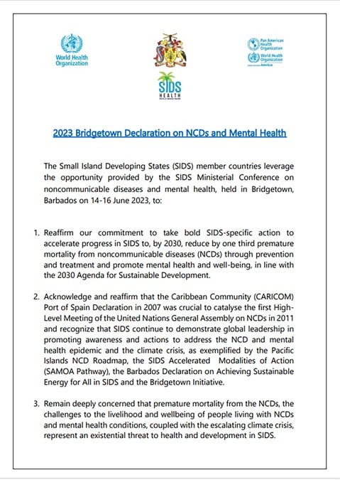 2023 Bridgetown Declaration on NCDs and Mental Health