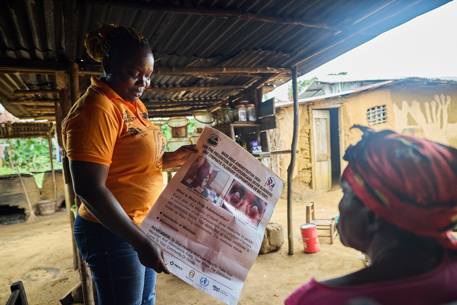 A district health worker giving advocacy on skin-related NTDs in sub-Saharan Africa